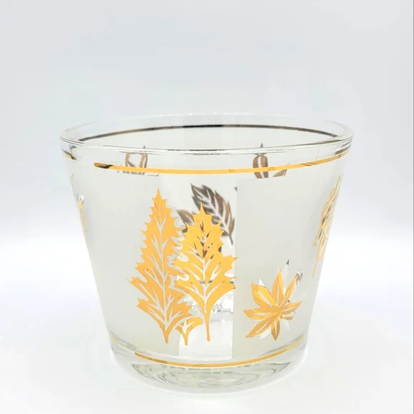 Libbey Starlight Golden Foliage Ice Bucket Metal Carrier Mid-Century Modern Vtg - Picture 12 of 16